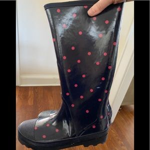 Jcrew Shiney Wellie Boot navy pink 10